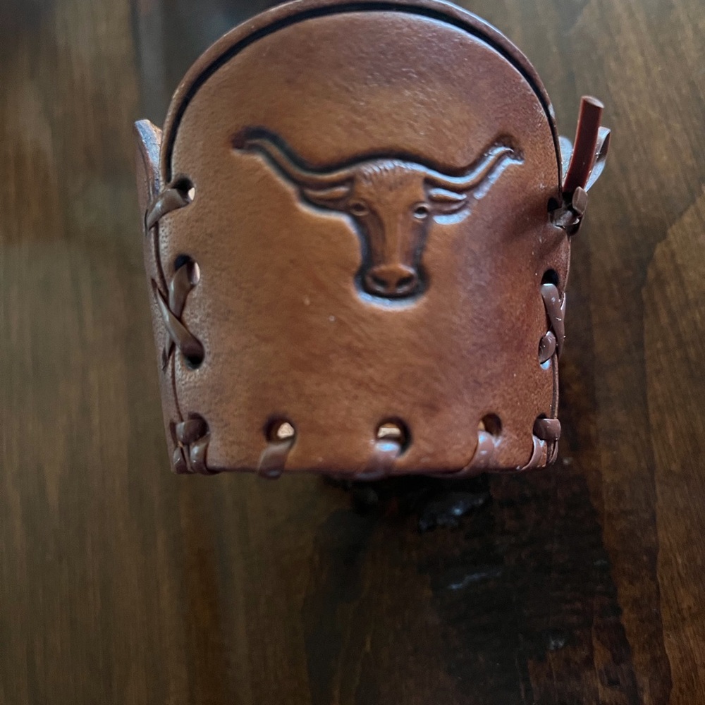 Set of 8 Handcrafted Brown Leather glass wraps with Longhorn Tooled Accent
